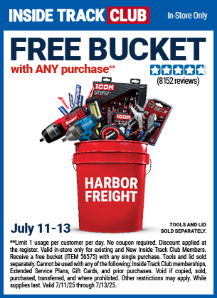 5-Gal. Harbor Freight Bucket Free w/ $30 Purchase