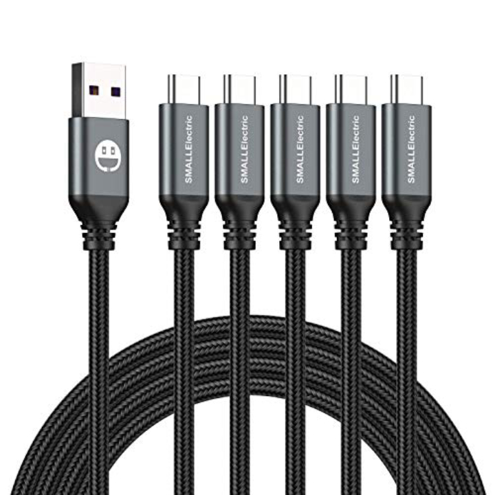 USB-C Cable 5-Pack 6ft Braided Fast Charging 3A