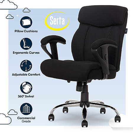 Serta Commercial Grade Fabric Office Chair (Black, Supports up to 300-lbs)