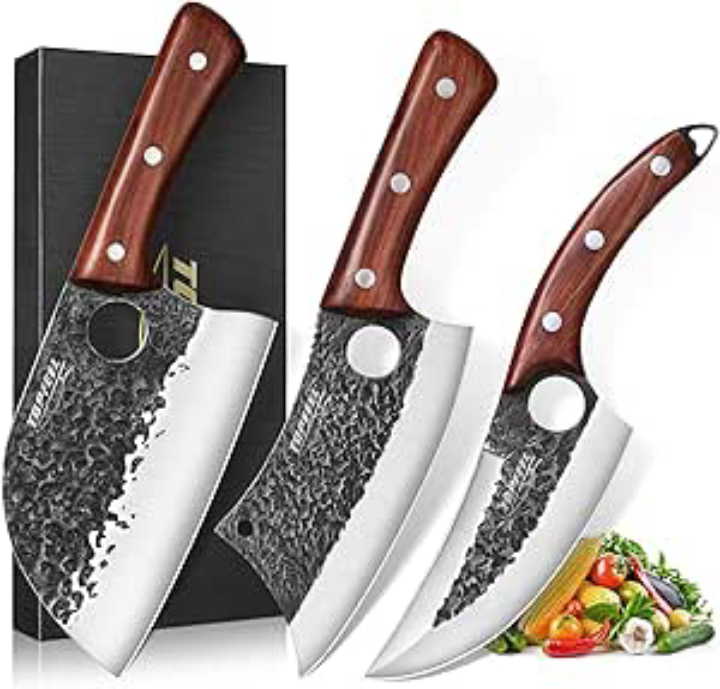 3-Pc Topfeel Butcher Knife Set - Chef, Cleaver & Viking Knives