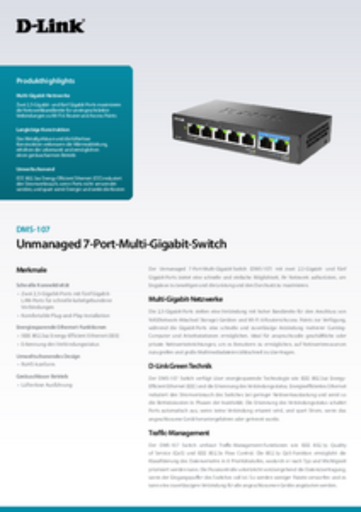 D‑Link DMS‑107 7‑Port 2.5G Gaming Switch (2×2.5GbE)
