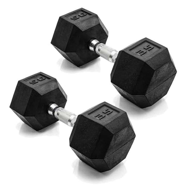 CAP 35 LB Rubber Hex Dumbbells Pair – Chrome Handle