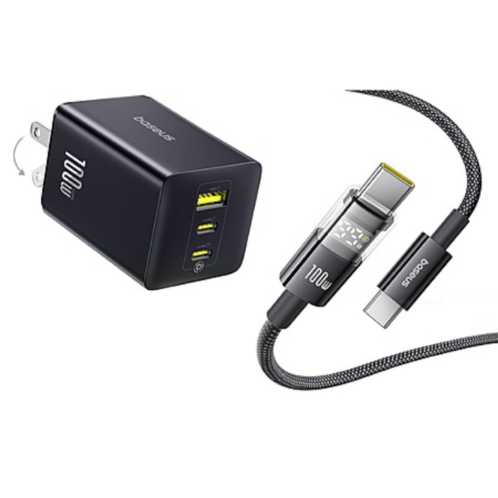 100W Baseus 3-Port USB-C GaN Wall Charger