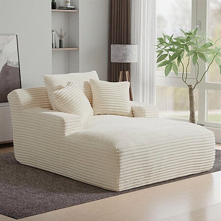 -73% | 50" Latitude Run Corduroy Indoor Chaise Lounge Sleeper Sofa Chair (White/Beige)