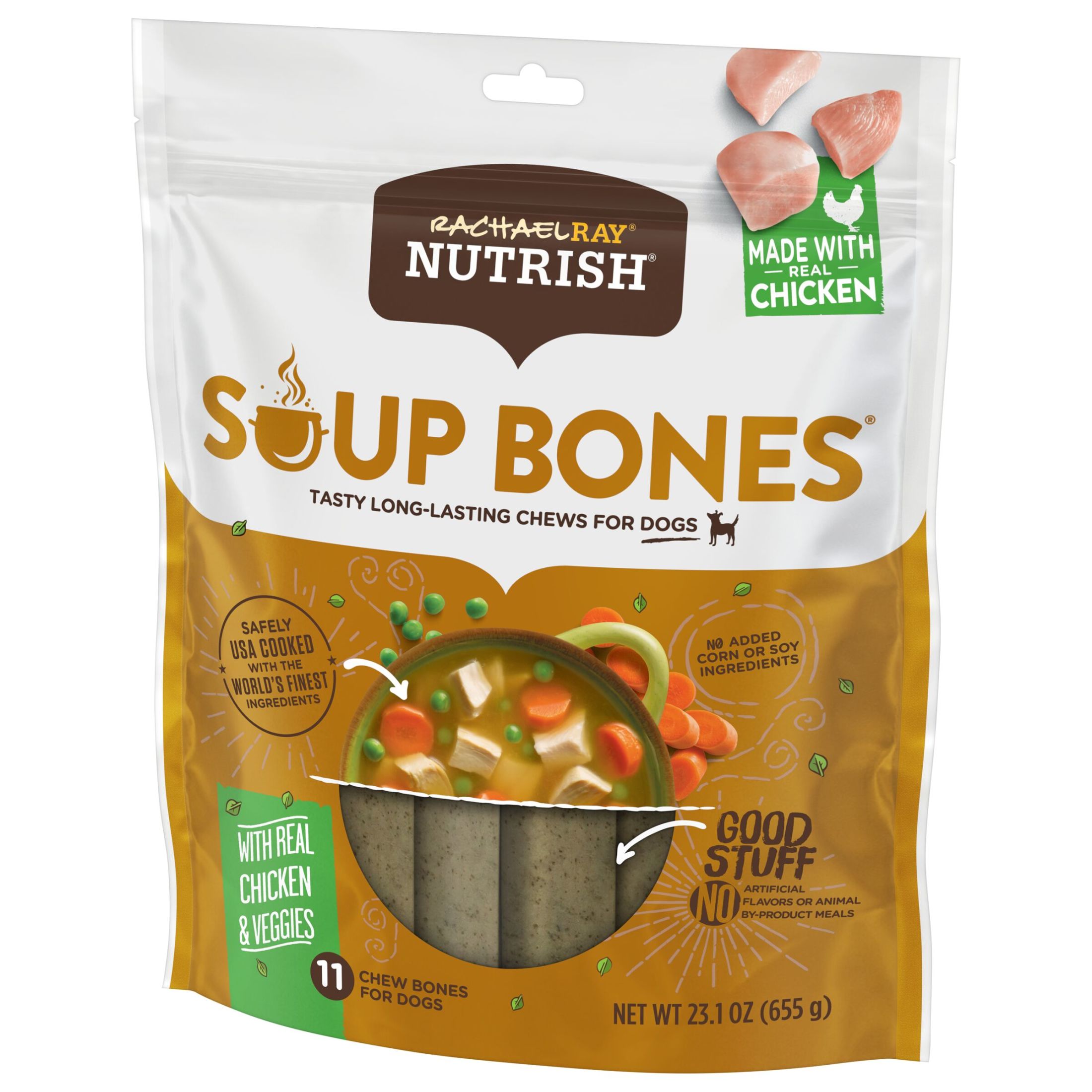 Rachael Ray Nutrish Soup Bones Dog Treats, Chicken & Veggies Flavor, 11 Bones