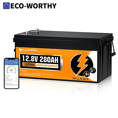 ECO-WORTHY 12V 280Ah LiFePO4 Battery 3584Wh 200A BMS, Bluetooth + F/S $250.50