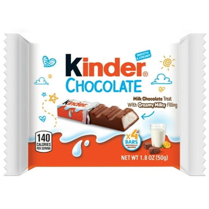 Kinder Chocolate Milk Chocolate Bars with Creamy Milky Filling, 4 Individually Wrapped Bars per Pack, 1.8 oz