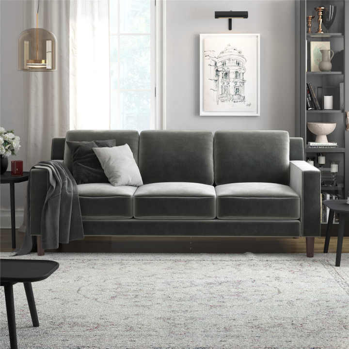 DHP Bryanna 3 Seater Sofa, Gray Velvet