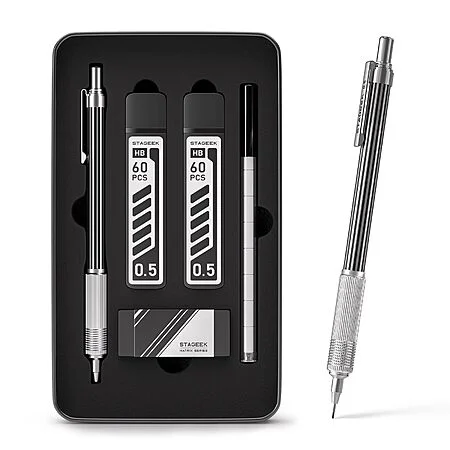 STAGEEK Mechanical Pencil w/ Metal Gift Case, 120-Piece HB Lead Refills & More (0.5mm/Silver or 0.7mm/Gold) from $6.57 w/ S&S + Free Shipping w/ Prime or on $35+