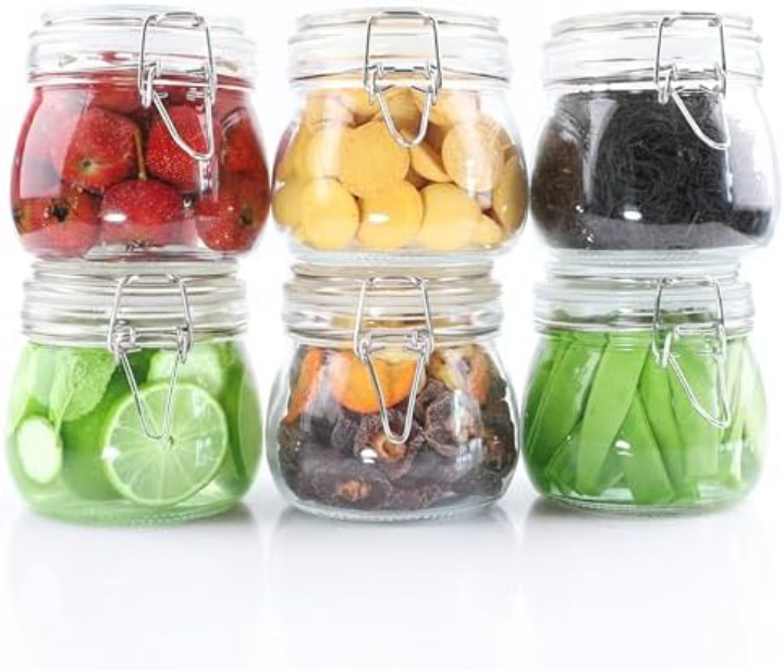 6‑Pack Yeboda 16‑Oz Airtight Glass Food Storage Jars – Great for Pantry Organization