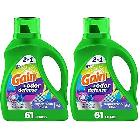 $13.71 | 2-Pack 88-Oz Gain + Odor Defense Liquid Laundry Detergent (Super Fresh Blast, 61 Loads) at Amazon