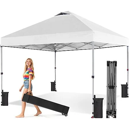 10' x 10' OLIXIS Pop Up Adjustable Height Canopy Tent w/ Carry Bag (White)