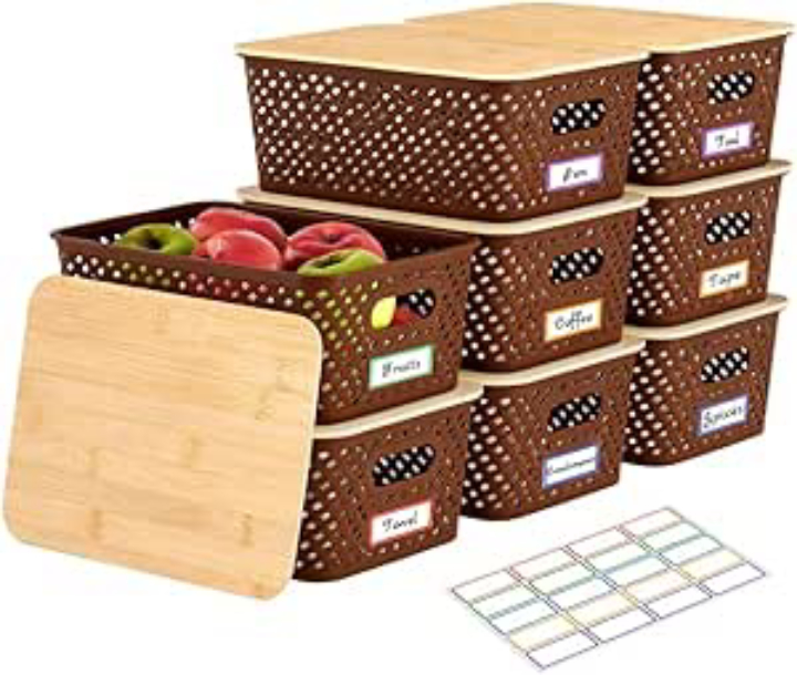 Anysig 8-Pack Stackable Storage Bins w/ Bamboo Lids - 3 colors