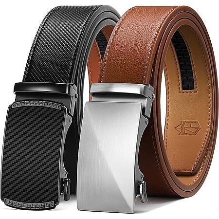2-Pk Zitahli Men's Ratchet Leather Belts (34" to 48", Black/Brown)