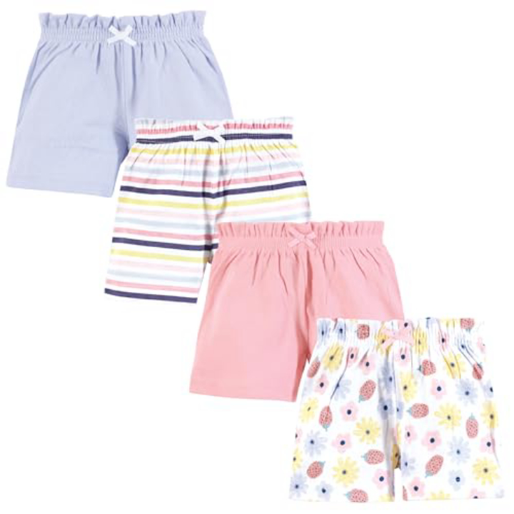 Hudson Baby Girls Shorts 4-Pack – Flowers & Strawberries, 5T