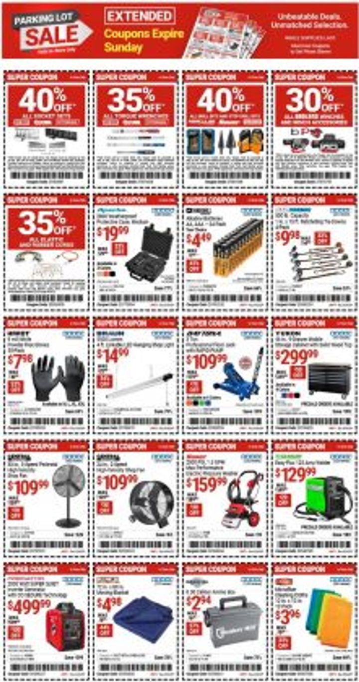 Harbor Freight Extended Parking Lot Super Coupon Sale
