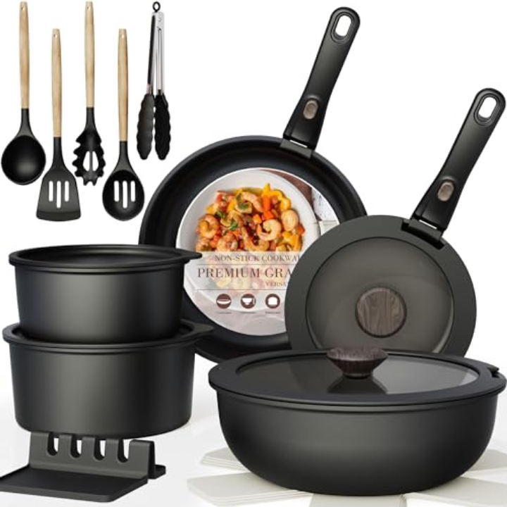 Astercook 21-Piece Nonstick Cookware Set with Removable Handles