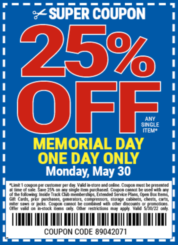 Harbor Freight Memorial Day Coupon – 10% Off Any Single Item