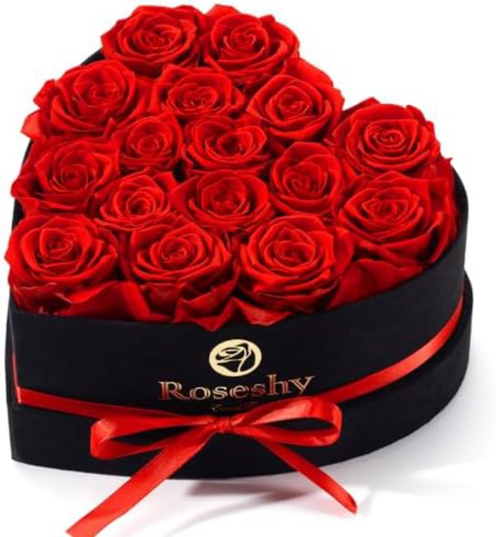 Valentines Day Flowers Roses Gifts for Her,16pcs Red Forever Preserved Roses in Heart Shape Gift Box,Valentines Day Delivery Prime Gifts-Roses Gifts for Women,Mom.