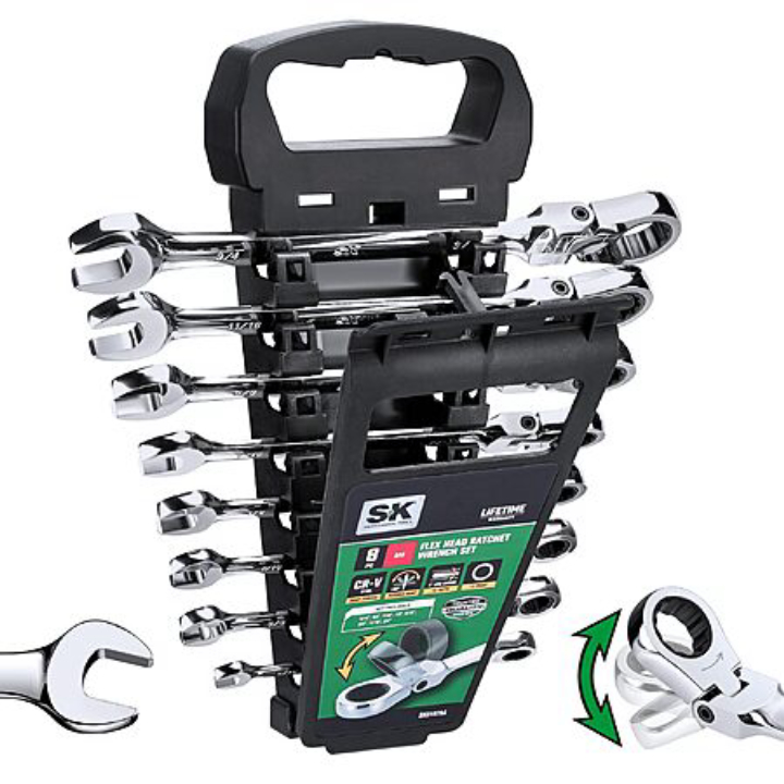 8-Pc SK Flex-Head SAE Combination Ratcheting Wrench Set