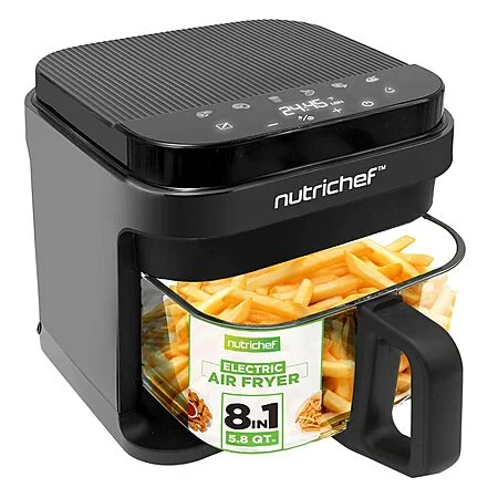 $69.99: Nutrichef 5.8 Quart Air Fryer | 8-1 Preset Cook Modes (Grey or White)