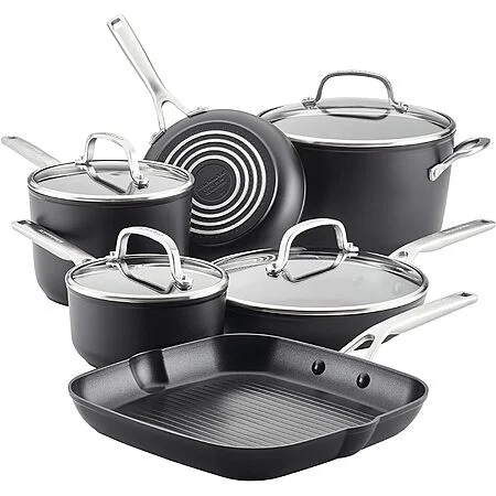 $209.99: KitchenAid Hard Anodized Induction Nonstick Cookware Pots and Pans Set, 10 Piece, Matte Black