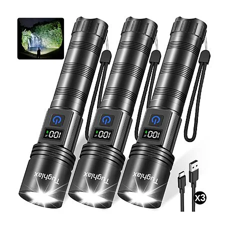 3-Pack Tughlax 5-Mode Rechargeable Flashlights w/ LCD Digital Display $14.99 + Free Shipping w/ Prime or on $35+