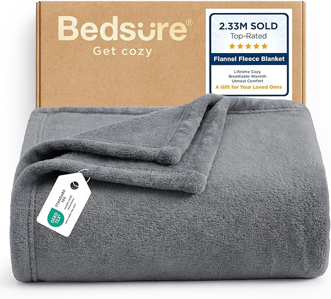 Bedsure GentleSoft Grey Fleece Throws & Blankets