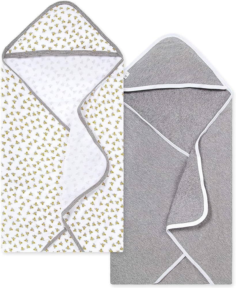 Burts Bees Baby Infant Hooded Towels Honey Bee Organic Cotton, Unisex Bath Essentials and Newborn Necessities, Soft Nursery Towel with Hood Set, 2-Pack Size 29 x 29 Inch