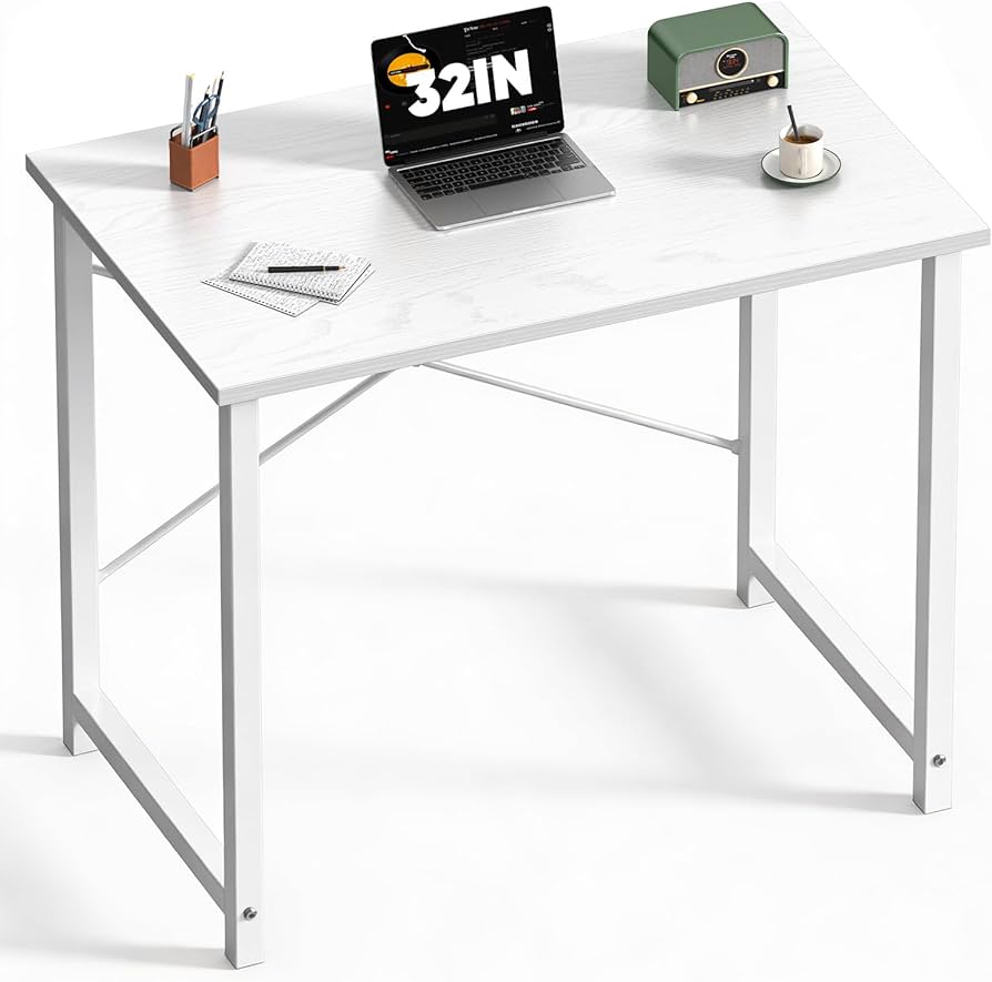 32" Sweetcrispy Computer Small Desk (White Wood)
