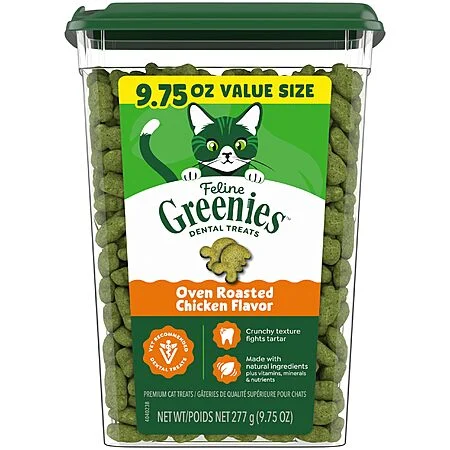 Greenies Cat Treats, Feline Veterinarian-Recommended Adult Natural Dental Cat Treats, Oven Roasted Chicken Flavor, 9.75 oz. Tub $7.44 S&S Clip Q