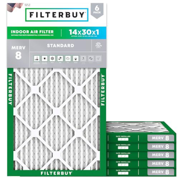 Filterbuy 14x30x1 Air Filter MERV 8 (6-Pack) – USA Made