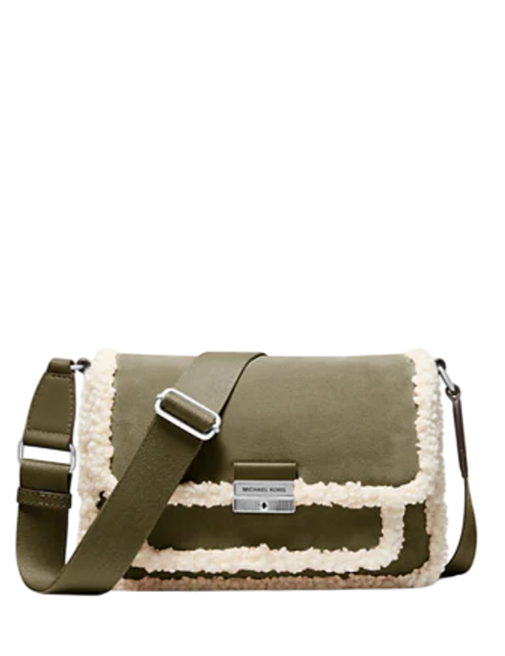 Michael Kors Bradshaw Faux Shearling Camera Crossbody Bag (Olive)