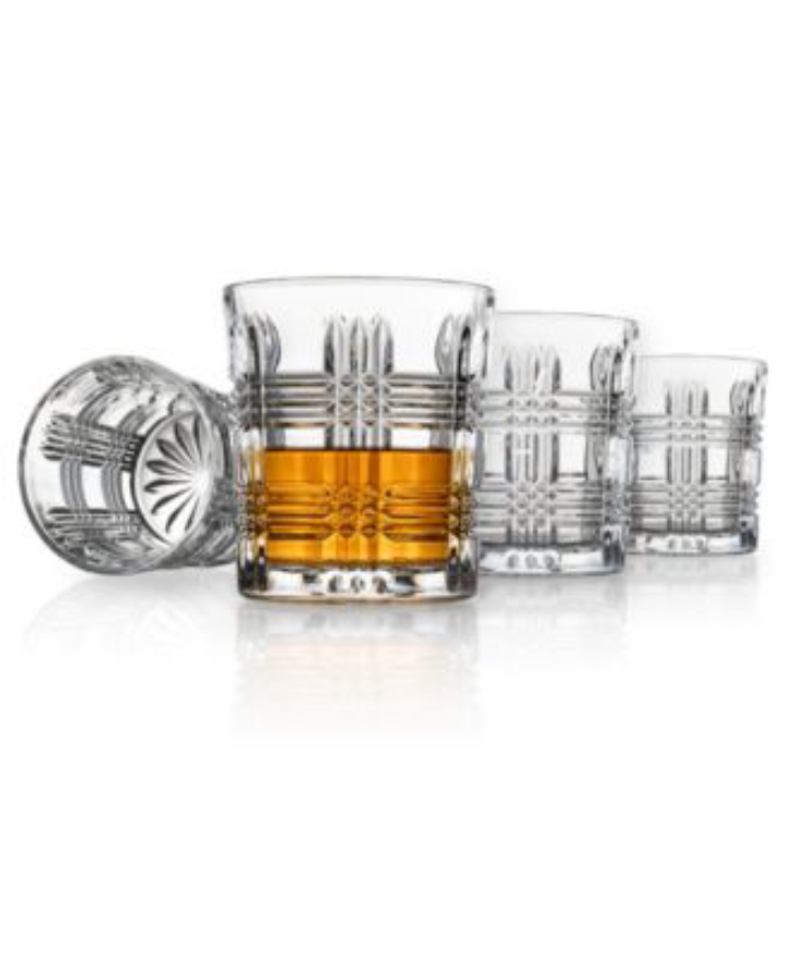GODINGER Tartan Plaid Design Double Old-Fashioned Glasses, Set of 4 