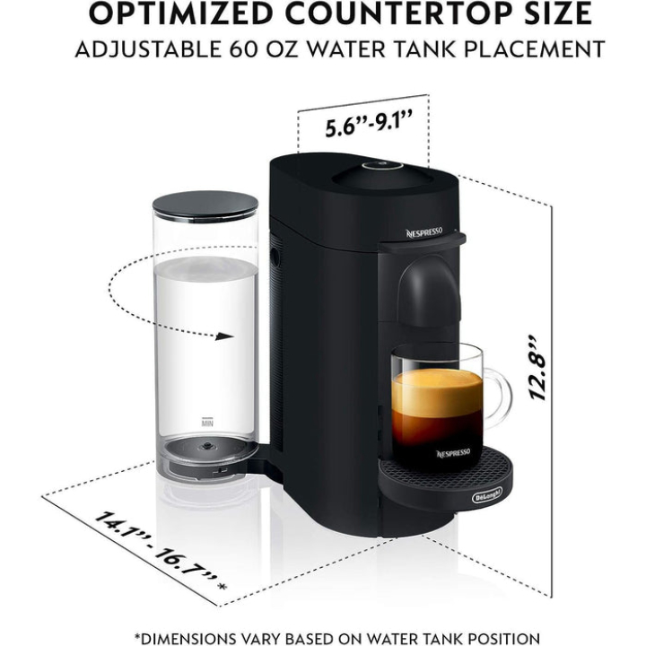 Nespresso VertuoPlus Coffee & Espresso Machine by DeLonghi, Factory Refurbished (Black)