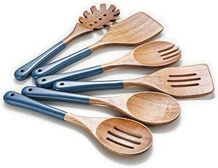 6-Pc Rosos Natural Acacia Wood Cooking Utensil Set with Smooth Grip Handle