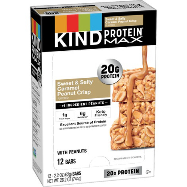 KIND Protein MAX Sweet & Salty Caramel Peanut Crisp Bars, 20g Protein