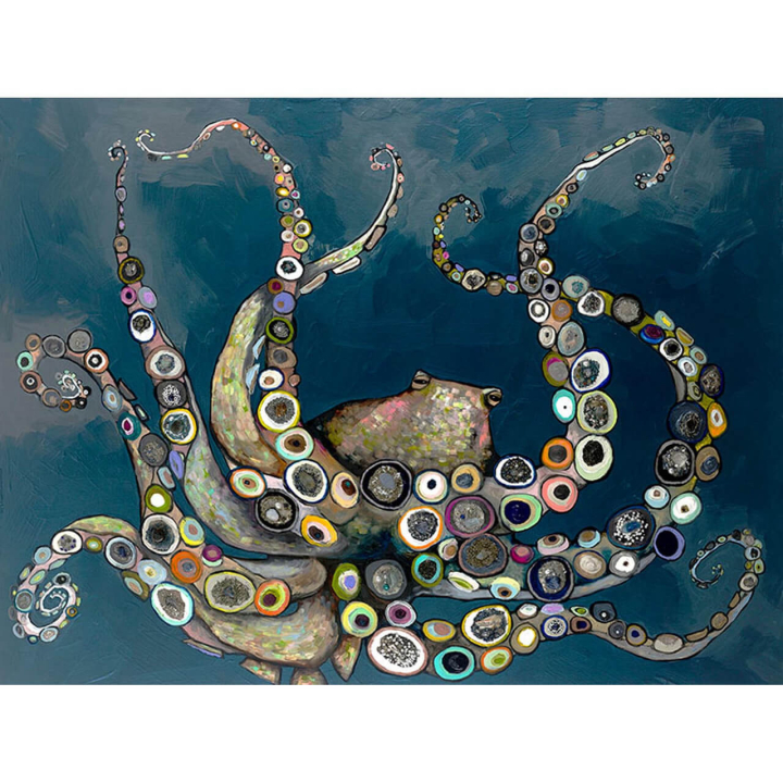 Eli Octopus In The Deep Blue Sea On Canvas by Eli Halpin Print