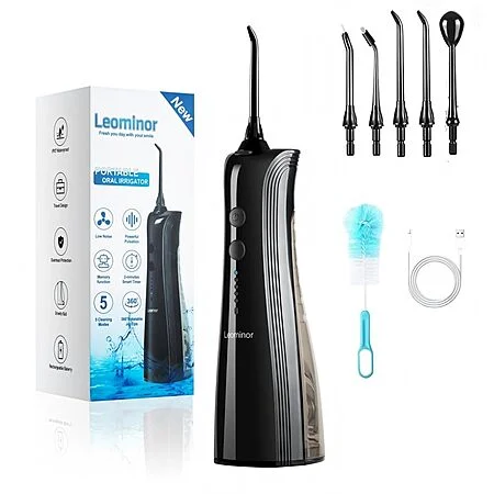 Leominor 230ml Cordless Water Dental Flosser (Black)