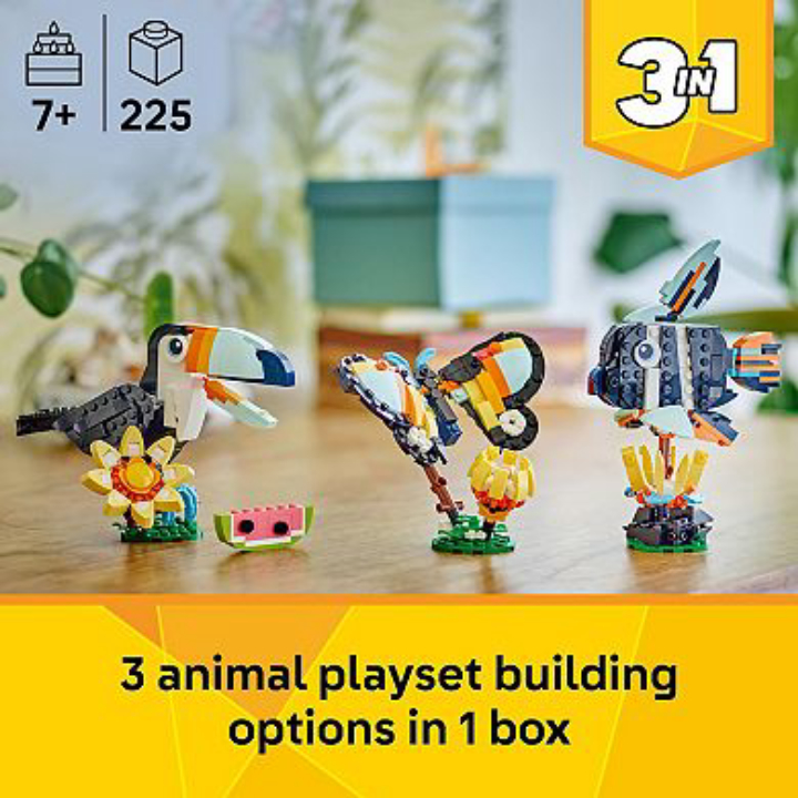 225-pc LEGO Creator 3-in-1 Wild Animals Tropical Toucan Building Toy Set (31173)
