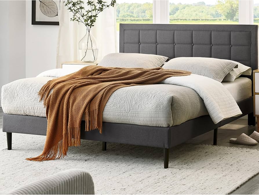 DeCoro Mornington 2.0 Upholstered Platform Bed (King, Grey) $98.99 + Free Shipping w/ Prime