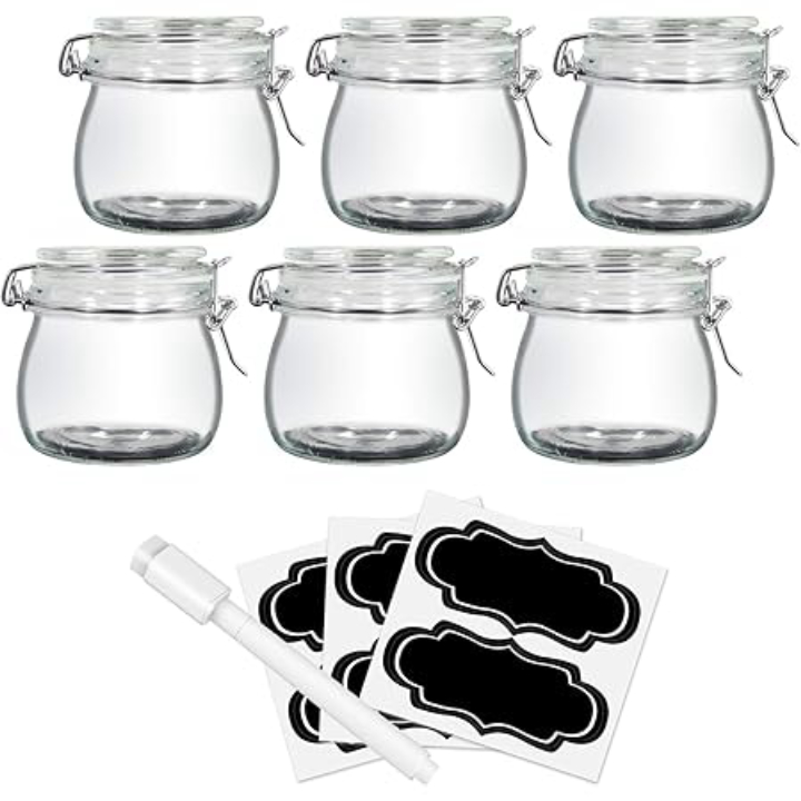 6‑Pack Yeboda 16‑Oz Airtight Glass Food Storage Jars – Great for Pantry Organization