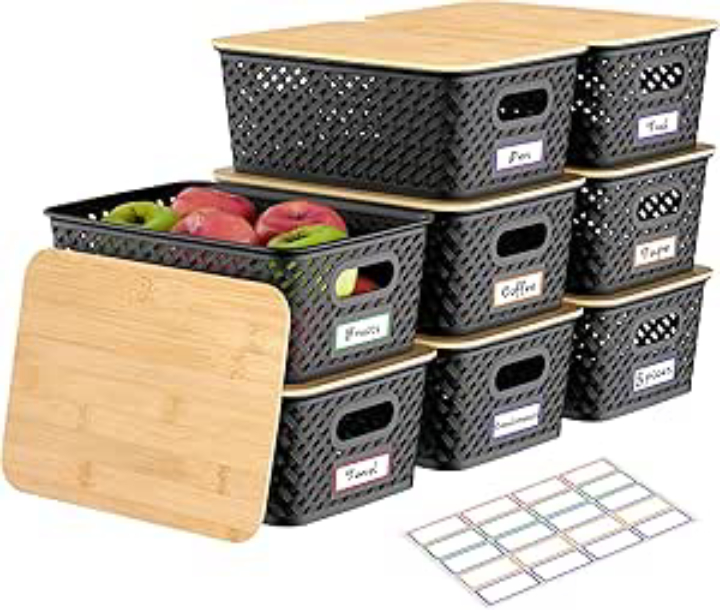 Anysig 8-Pack Stackable Storage Bins w/ Bamboo Lids - 3 colors