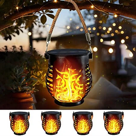 4-Pack Yiqu Outdoor LED Solar Hanging Lantern w/ Realistic Flame $19.99 + Free Shipping w/ Prime or on $35+