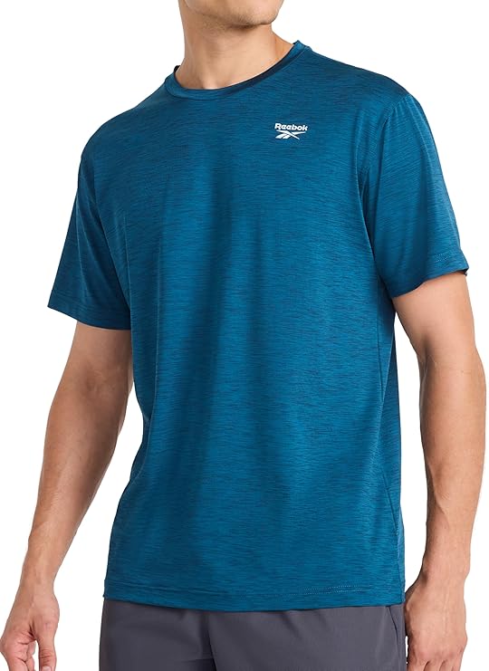 Reebok Men's Reflective Small Logo Crewneck T-Shirt, Standard Fit, Lightweight Cool Touch Jersey Fabric
