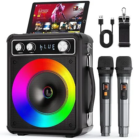 VOSOCO Portable Bluetooth Karaoke Speaker w/ 2x Wireless Microphones