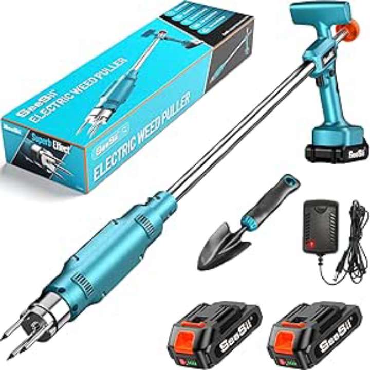 SEESII Electric Cordless Weed Puller w/ Adjustable Handle & 2x Batteries