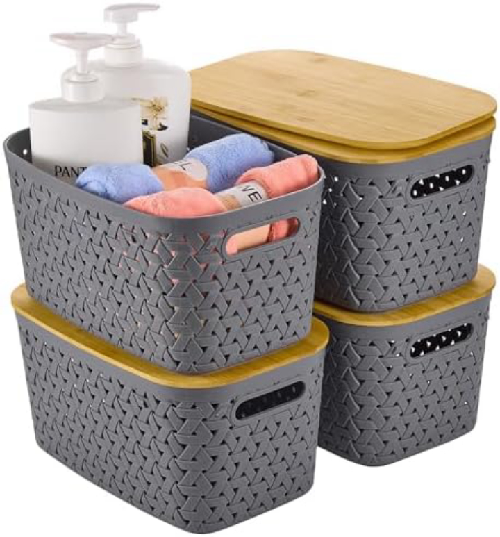 Anysig 8-Pack Stackable Storage Bins w/ Bamboo Lids - 3 colors