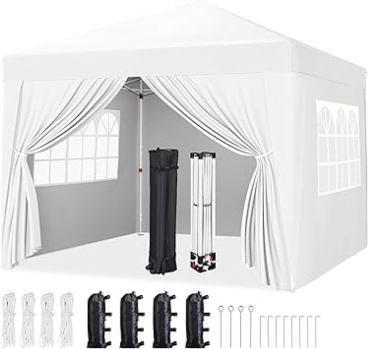 Yaheetech 10x10 Pop‑Up Canopy Tent w/ 4 Sidewalls & Roller Bag (White or Blue)