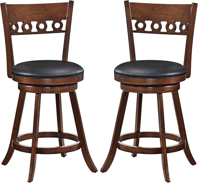 Giantex Set of 2 Rubber Wood Swivel Bar Stools (Espresso)